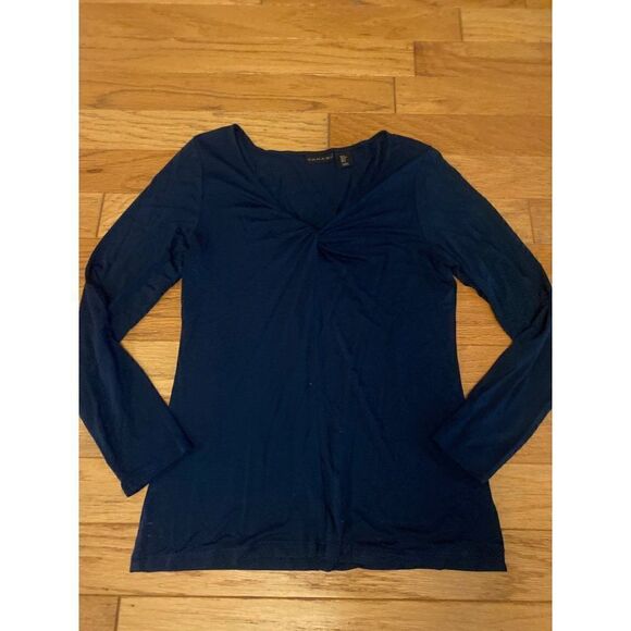 Tahari women's navy blue twisted v-neck long sleeve casual blouse size medium - Picture 1 of 8